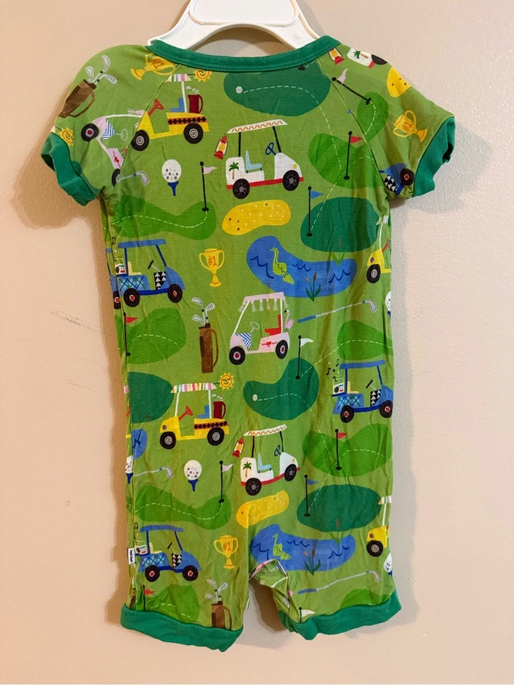 Little Sleepies Green Golf & Vehicles Short-Sleeve Pajama Romper